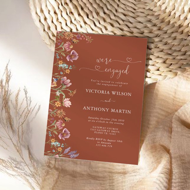 Terracotta Wildflower Engagement Party Invitation (Creator Uploaded)