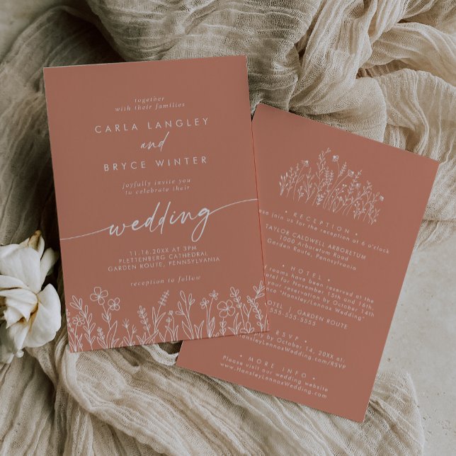 Terracotta Wildflower Front and Back Wedding Invitation (Creator Uploaded)