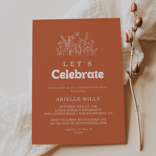 Terracotta Wildflower Let's Celebrate Party Invitation
