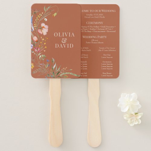 Terracotta Wildflower Meadow Wedding Program Hand Fan