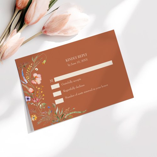 Terracotta Wildflower Meadow Wedding RSVP Card