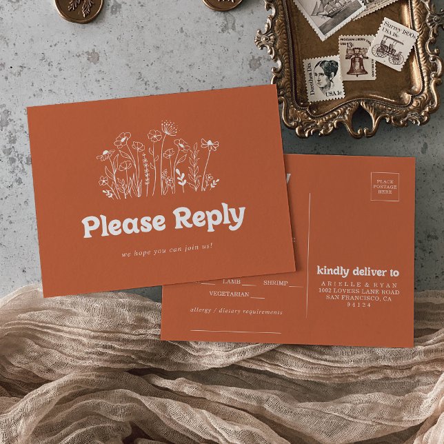 Terracotta Wildflower Menu Choice RSVP Postcard (Creator Uploaded)