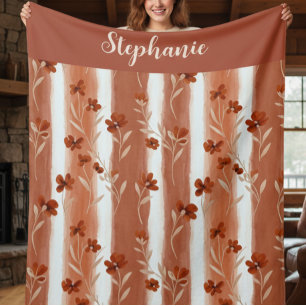 Terracotta Wildflower Monogram Fleece Blanket