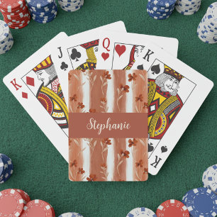 Terracotta Wildflower Monogram Name Boho  Poker Cards