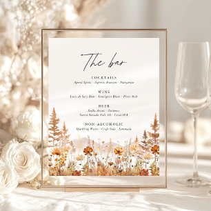 Terracotta Wildflower Mountain Wedding Bar Menu Pedestal Sign