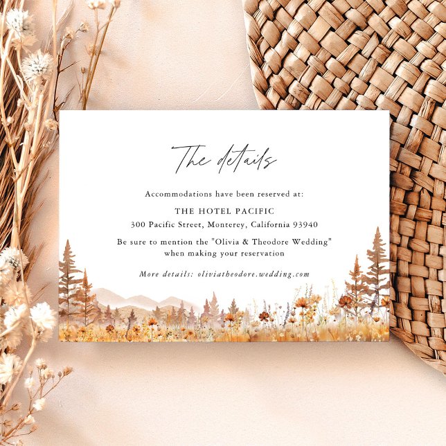 Terracotta Wildflower Mountain Wedding Hotel Enclosure Card (Terracotta wildflower mountain wedding hotel details card with watercolor florals, boho rustic card)