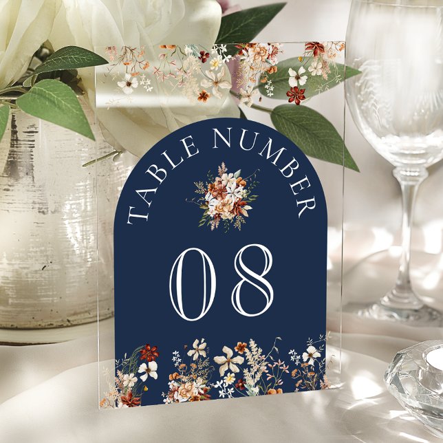 Terracotta Wildflower Navy Acrylic Table Number (Creator Uploaded)