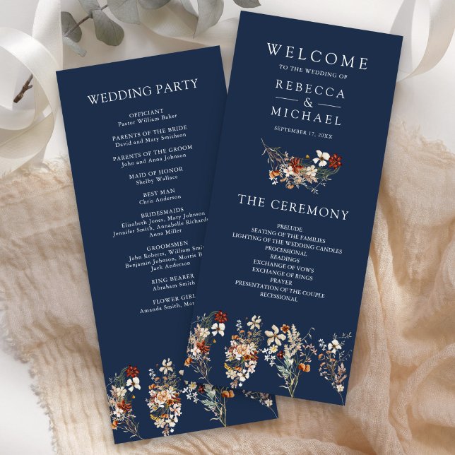 Terracotta Wildflower Navy Blue Wedding Program (Creator Uploaded)