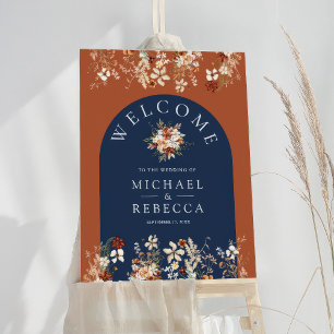 Terracotta Wildflower Navy Wedding Welcome Sign