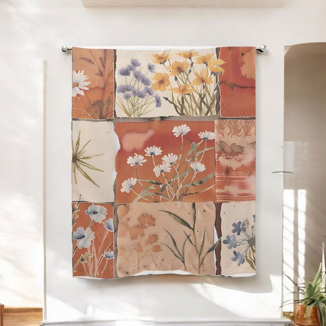Terracotta Wildflower Patchwork Rustic Boho Spring Blackout Curtains (Creator Uploaded)
