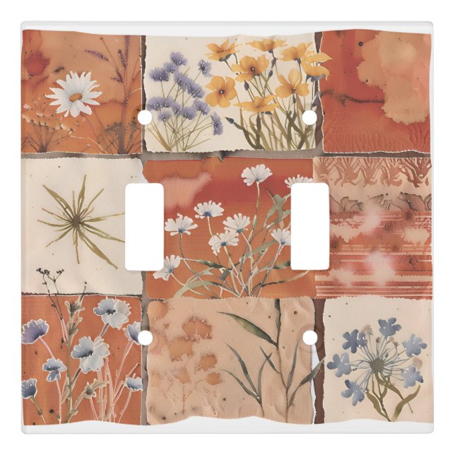 Terracotta Wildflower Patchwork Rustic Boho Spring Light Switch Cover (Front)
