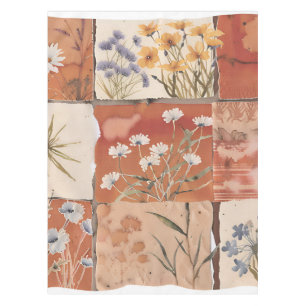 Terracotta Wildflower Patchwork Rustic Boho Spring Tablecloth