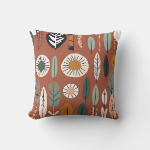 Terracotta Wildflower Pattern Rustic Spring Summer Throw Pillow
