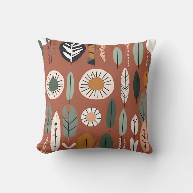 Terracotta Wildflower Pattern Rustic Spring Summer Throw Pillow (Front)