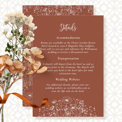 Terracotta Wildflower QR Code Details Wedding  Enclosure Card