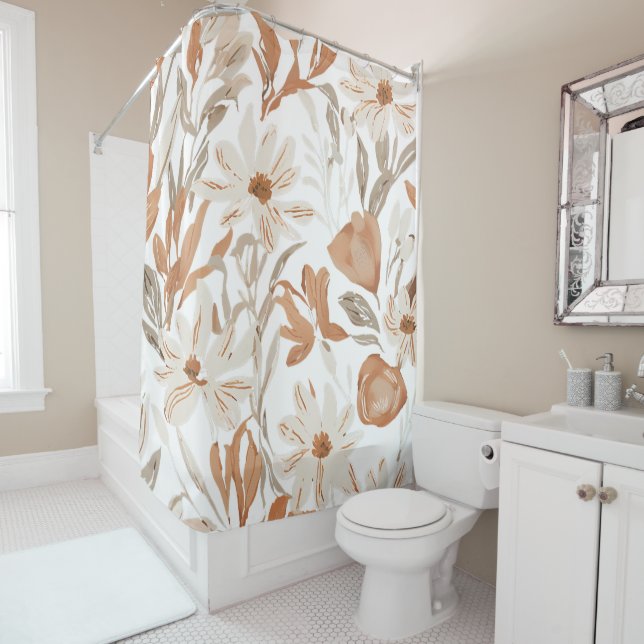 Terracotta Wildflower Rustic Boho Bathroom Decor Shower Curtain (In Situ)