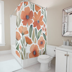 Terracotta Wildflower Rustic Boho Bathroom Decor Shower Curtain