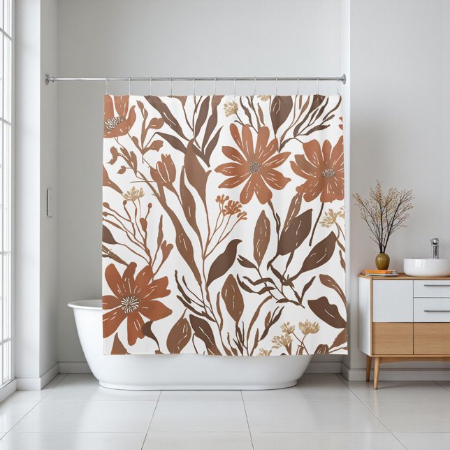 Terracotta Wildflower Rustic Boho Bathroom Decor Shower Curtain (Terracotta Wildflower Rustic Boho Bathroom Decor Shower Curtain)