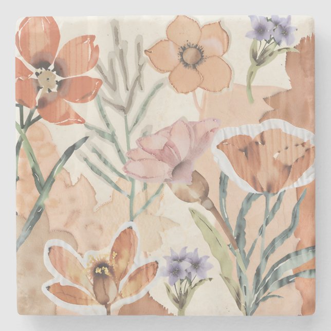 Terracotta Wildflower Rustic Boho Drink Accessory Stone Coaster (Front)