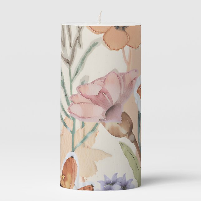Terracotta Wildflower Rustic Boho  Pillar Candle (Front)