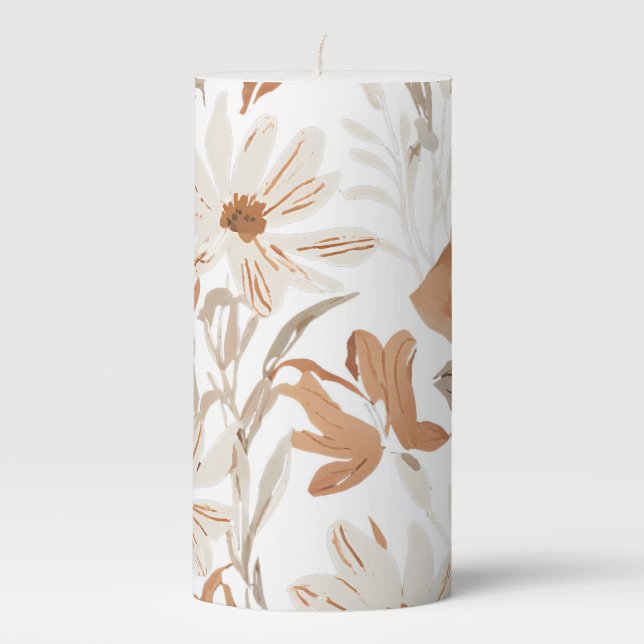 Terracotta Wildflower Rustic Boho  Pillar Candle (Front)