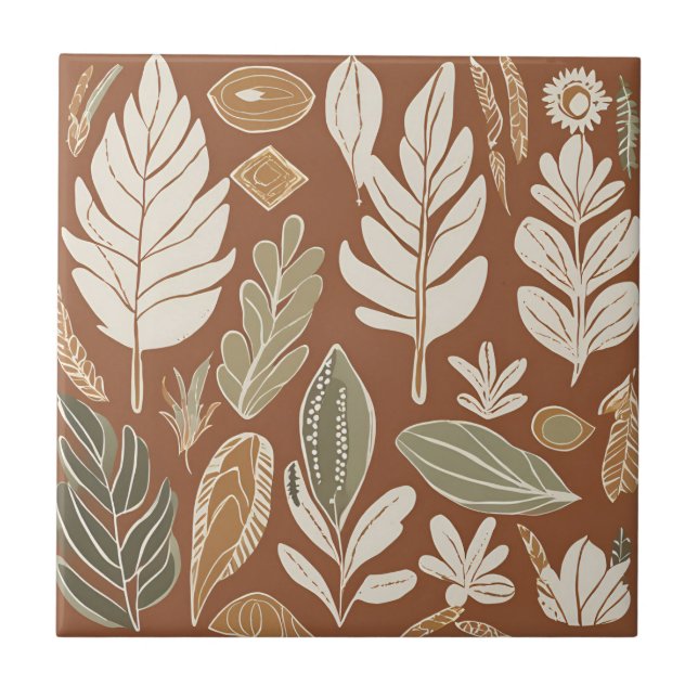 Terracotta Wildflower Rustic Boho Spring Decor Ceramic Tile (Front)