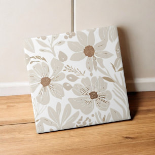 Terracotta Wildflower Rustic Boho Spring Decor Ceramic Tile