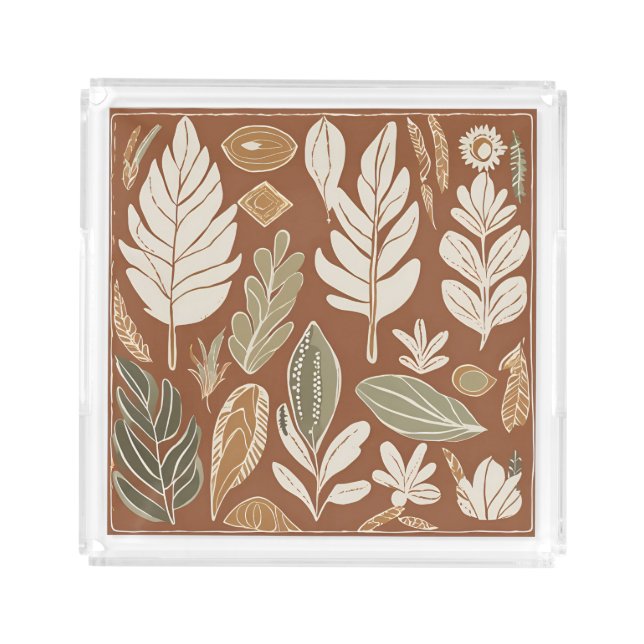 Terracotta Wildflower Rustic Boho Spring Style Acrylic Tray (Front)