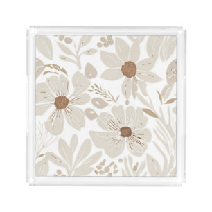 Terracotta Wildflower Rustic Boho Spring Style Acrylic Tray