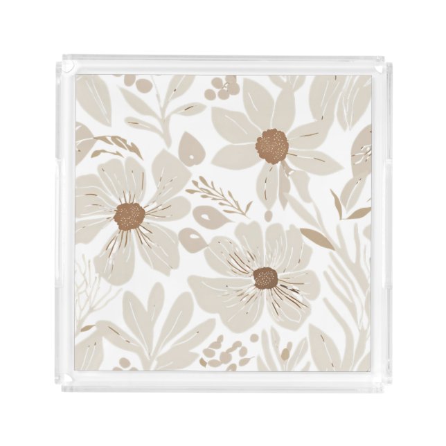 Terracotta Wildflower Rustic Boho Spring Style Acrylic Tray (Front)