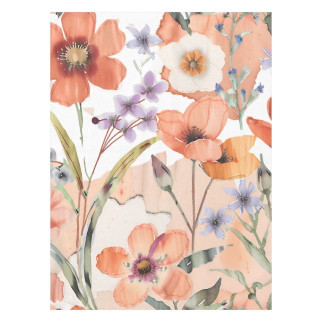 Terracotta Wildflower Rustic Boho Table Decor Tablecloth (Front)