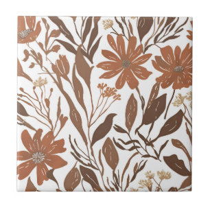 Terracotta Wildflower Rustic Boho Wall Accent  Ceramic Tile