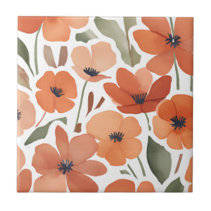 Terracotta Wildflower Rustic Boho Wall Accent Ceramic Tile