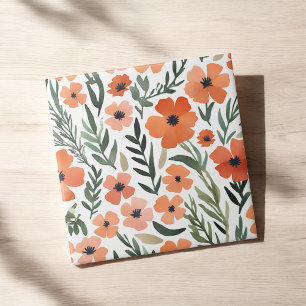 Terracotta Wildflower Rustic Boho Wall Accent Ceramic Tile