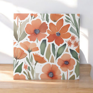 Terracotta Wildflower Rustic Boho Wall Accent Ceramic Tile