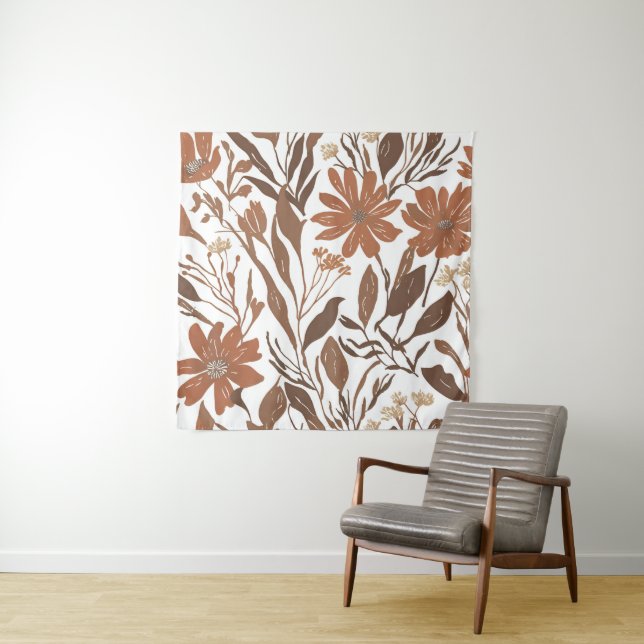 Terracotta Wildflower Rustic Boho Wall Hanging Tapestry (In Situ)