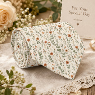 Terracotta Wildflower & Sage Green Eucalyptus Neck Tie