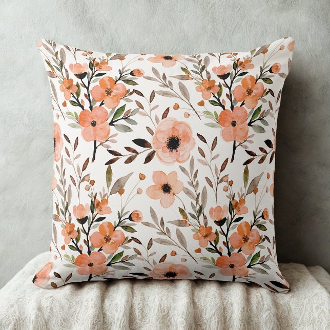 Terracotta Wildflower Throw Pillow Farmhouse Decor (Creator Uploaded)