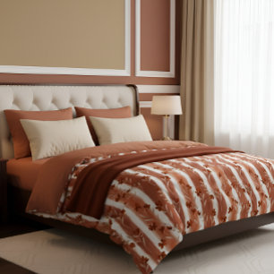 Terracotta Wildflower Vertical Stripe Boho Pattern Duvet Cover