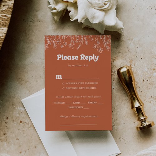 Terracotta Wildflower Wedding Menu Choice RSVP