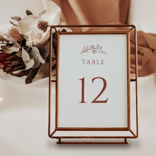 Terracotta Wildflower Wedding Table Number