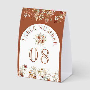 Terracotta Wildflower White Wedding Table Number Paper Table Tent