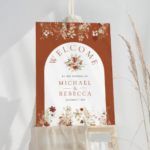 Terracotta Wildflower White Wedding Welcome Sign