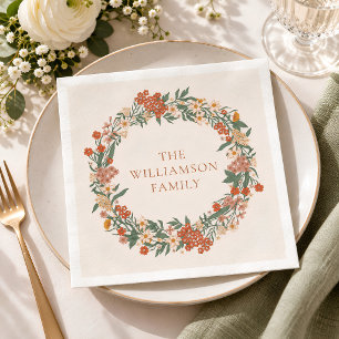 Terracotta Wildflower Wreath Fall Thanksgiving Napkins