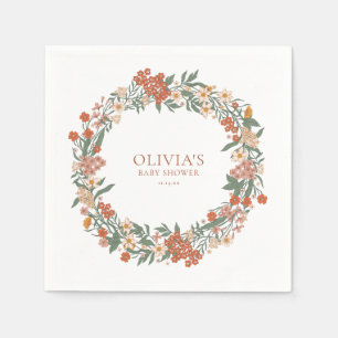 Terracotta Wildflower Wreath Sage Baby Shower Napkins