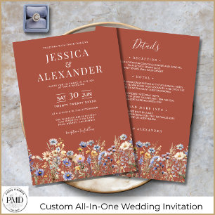 Terracotta Wildflowers All In One Elegant Wedding Invitation
