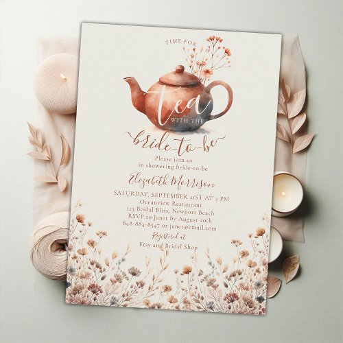 Terracotta Wildflowers Modern Bridal Tea Shower Invitation