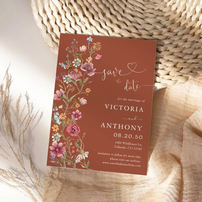 Terracotta Wildflowers Save The Date Cards (Creator Uploaded)