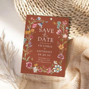 Terracotta Wildflowers Save The Date Cards