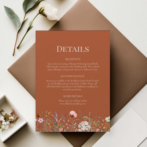 Terracotta Wildflowers Wedding Details Card